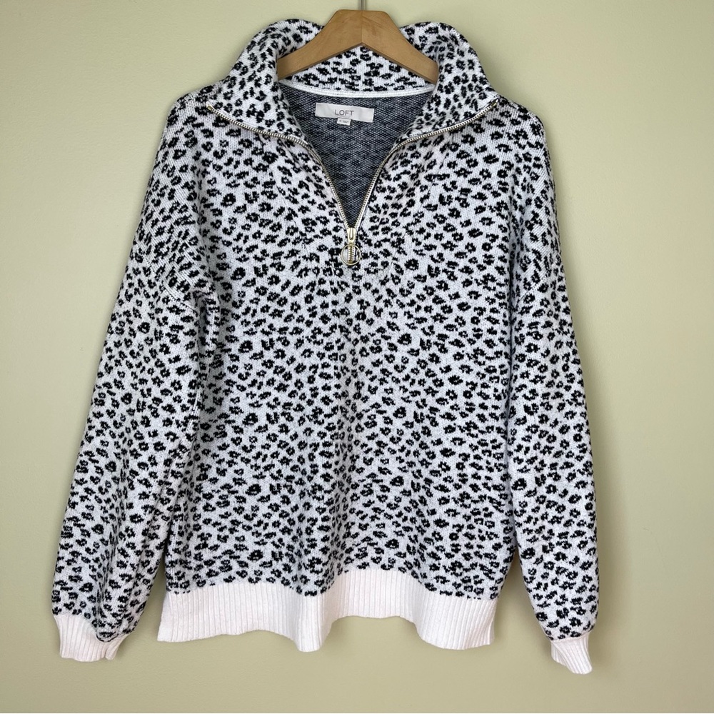 LOFT 1/4 Zip Collar Cheetah Print Pullover Sweater Size M